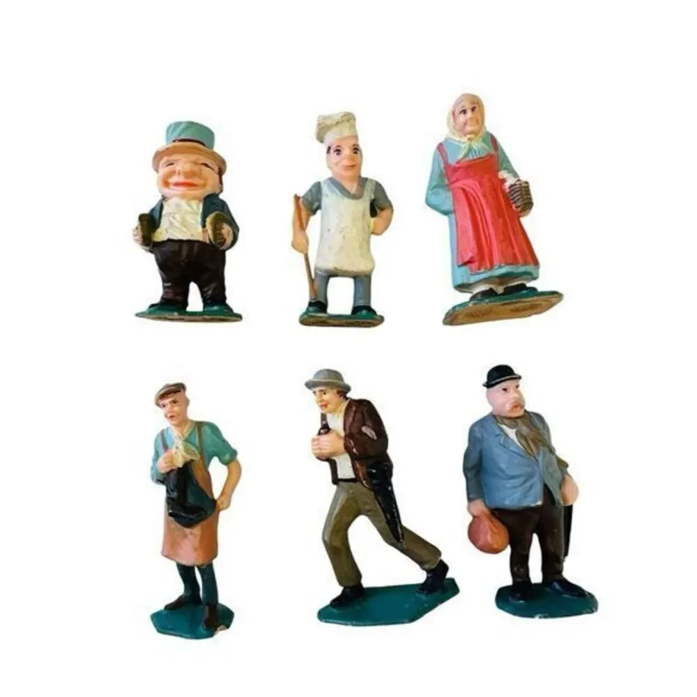 VTG Louis Marx Bavarian Village‎ Plastic Character Figures Hand Painted Set of 6
